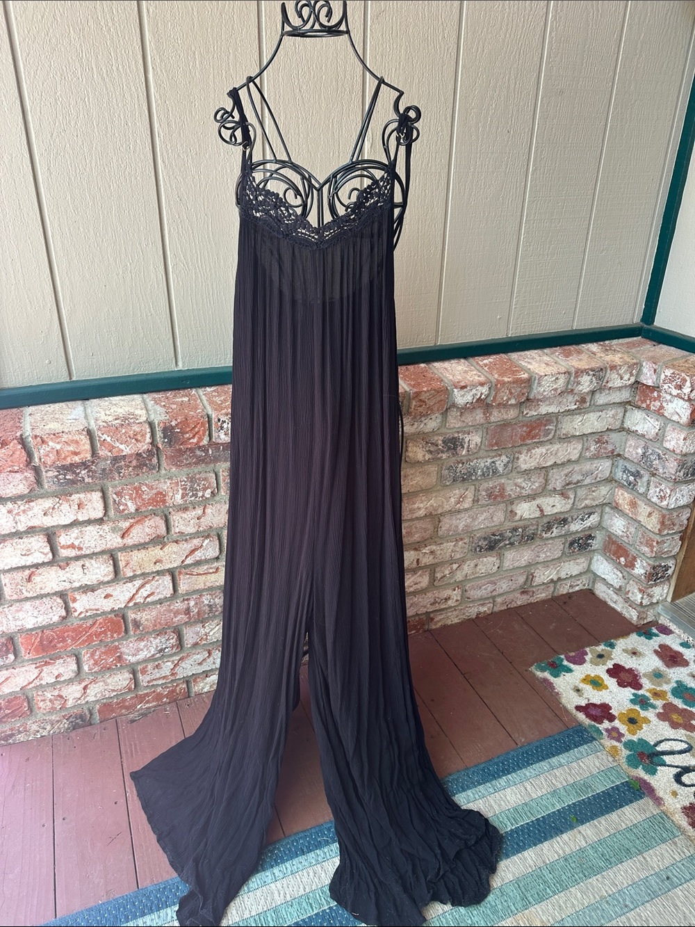 Black Lace-Trim Maxi Romper